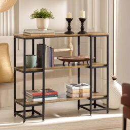 110Cm Rustic 3 Tier Console Table with Storage Shelves Living Room Entryway Hallway
