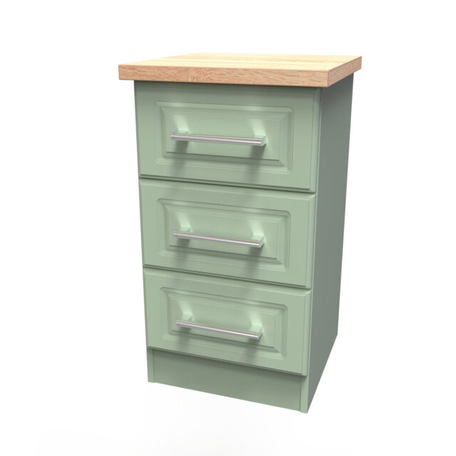Norfolk 3 Drawer Bedside Cabinet in Reed Green & Bardolino Oak (Ready Assembled)