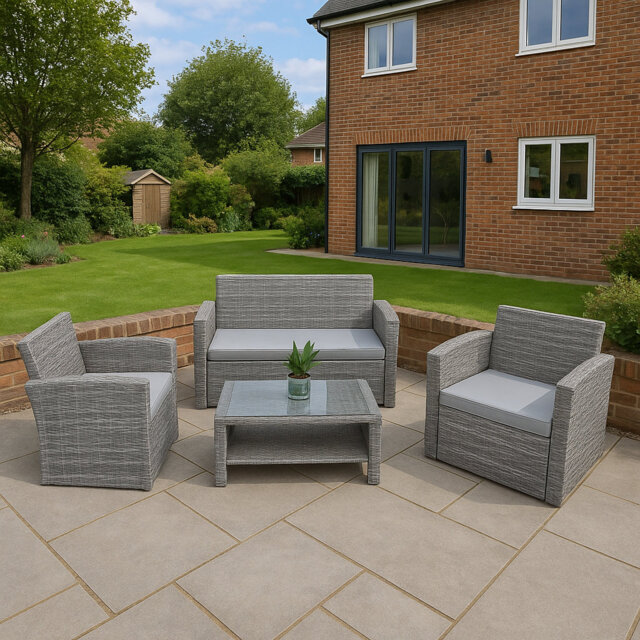 4 Seater Rattan Garden Furniture Set – 2 Chairs, Loveseat Sofa, Coffee Table Outdoor Patio Set