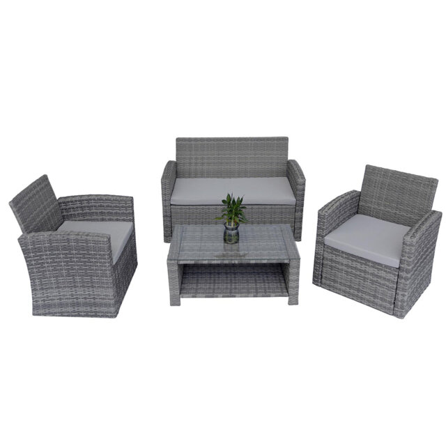 Compact 4-Seater Garden Sofa Set with 2-Seater Sofa, Chairs and Coffee Table