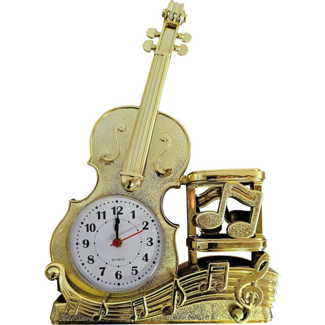 Roman Numeral Quartz Movement / Crystal Alarm Tabletop Clock in Gold