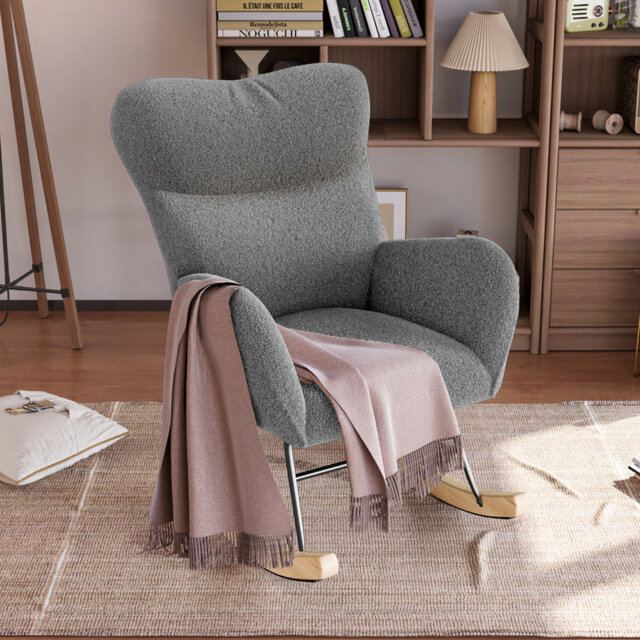 Rocking Chair For Adults, High Back Upholstered Nursing Chair Comfy Armchair With Metal Legs And Wood Base For Living Room, Bedroom, Balcony