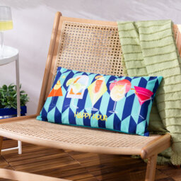 Indoor / Outdoor Abstract Blue Rectangular Cushion