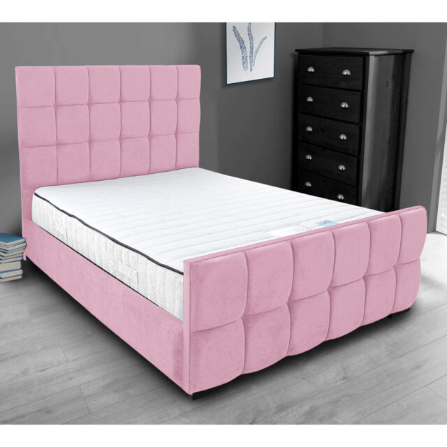 Merricks Contemporary Velvet Upholstered Bed Frame - Padded Headboard, Sprung Slats