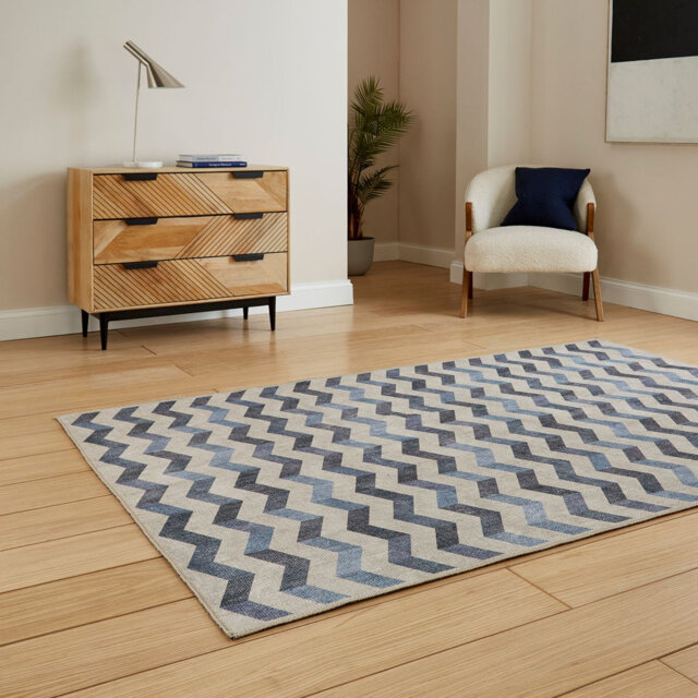 Jaxen Machine Woven Blue Area Rug
