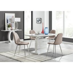 Renne Modern High Gloss Extendable Dining Table Set With 4 Luxury Faux Leather Dining Chairs