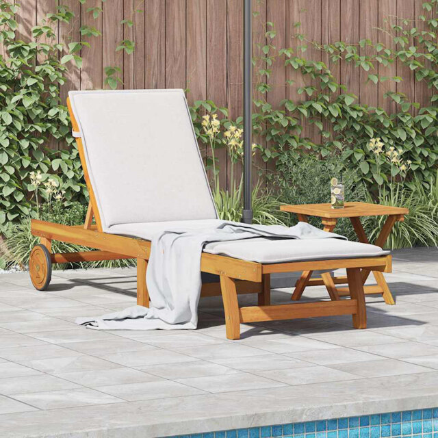 Sun Lounger Outdoor Sunbed Lounge Bed Garden Day Bed Solid Acacia Wood