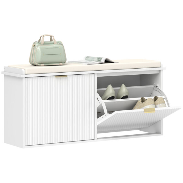 HOMCOM Shoe Bench, Padded Seat Cushion, Flip-Drawer, 104x26x47.5cm, Green