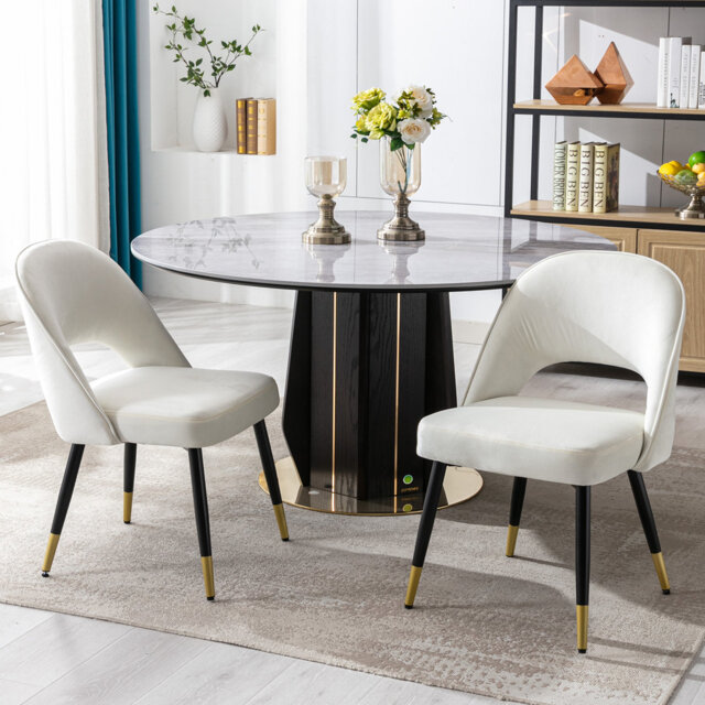 Adolina Modern Velvet Dining Chair Upholstered Armchair with Metal Legs
