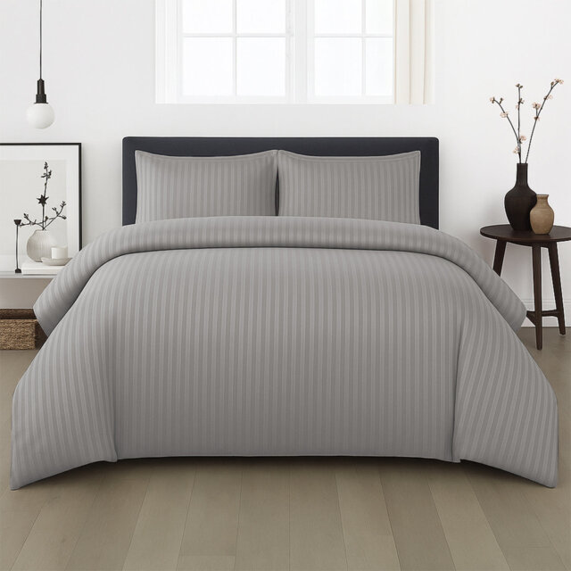 Microfiber Stripe Duvet Complete Set With Striped Pillows & Fitted Sheet