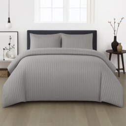Microfiber Stripe Duvet Complete Set With Striped Pillows & Fitted Sheet