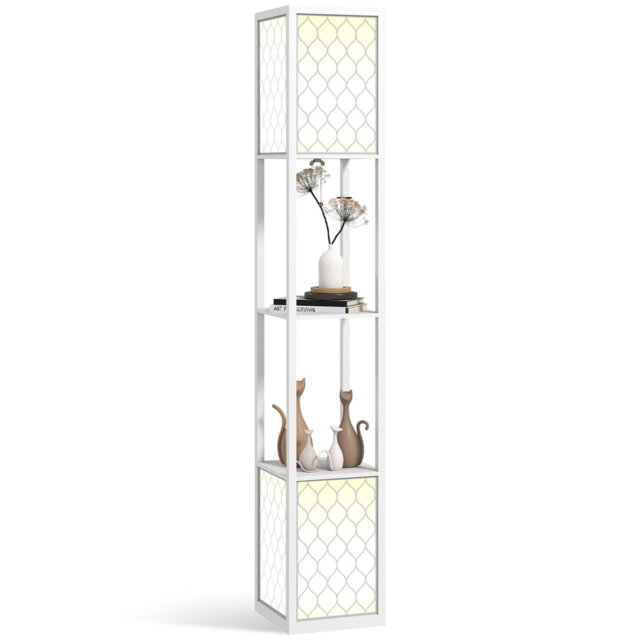 HOMCOM Floor Lamp with Shelves Tall Standing Lamp Dual Light