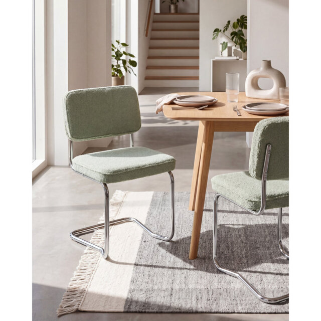 Set of 2 Dining Chairs Casy Boucle Light Green