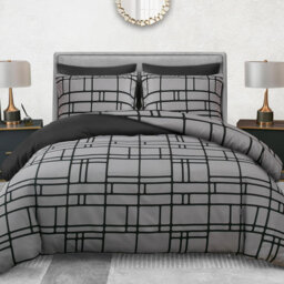 Complete Premium Brushed Microfiber Bedding Set with Black Fitted Sheet – Reversible Quilt Cover, Soft & Breathable Comfort