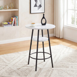 Modern Bar Table With Storage, White Marble Top & Black Metal Frame, High Pub Table For Kitchen Dining Room