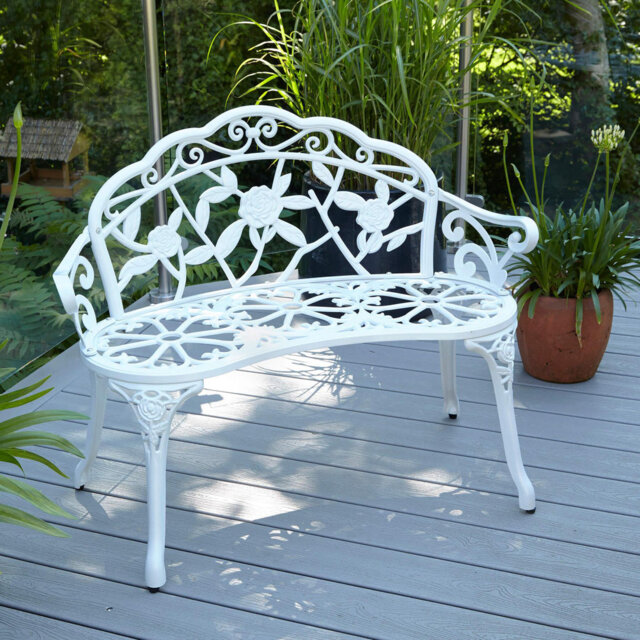 Rose Ornate Detail Metal Outdoor Garden Bench