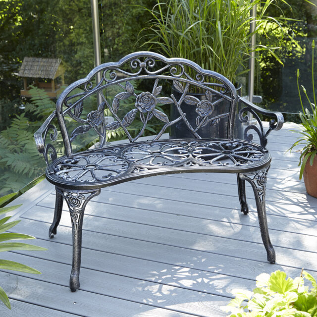 Rose Ornate Detail Metal Outdoor Garden Bench