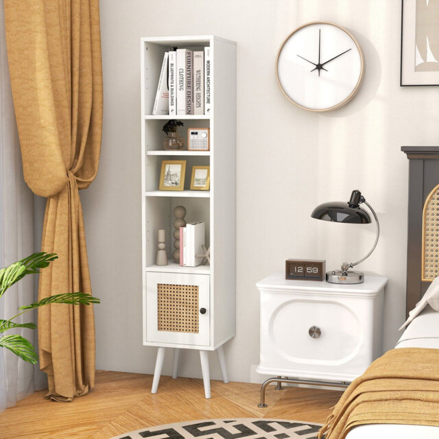 137Cm Rattan Storage Cabinet Freestanding Slim Cabinet Tall Bookcase