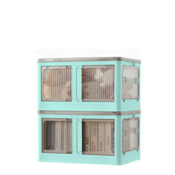 40L White Stackable/Folding Plastic Storage Box with 5 Doors on Wheels - 2 Pack