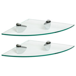 Harbour Housewares - Floating Glass Corner Shelves with Silver Brackets - Set of 2