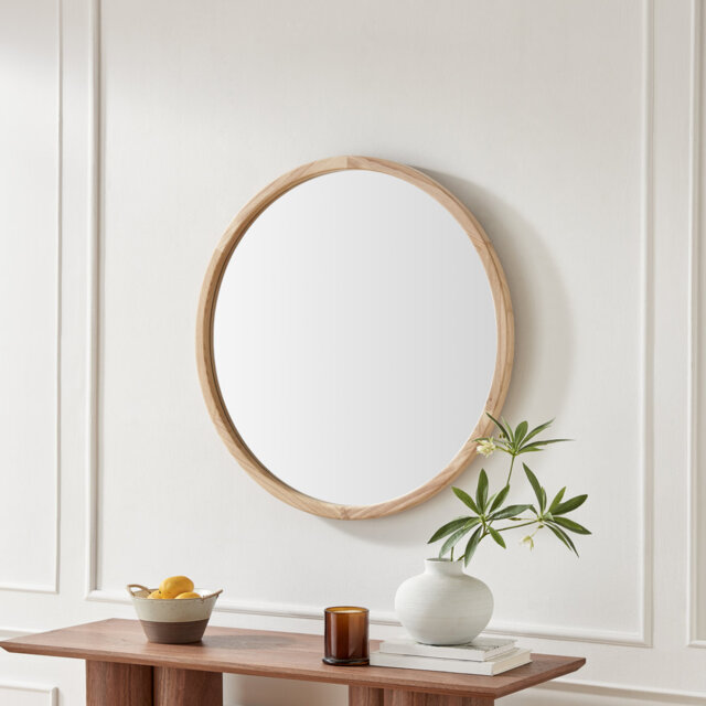 Judy Solid Wood Circular Hallway Wall Mirror - Classic Mid Century Design