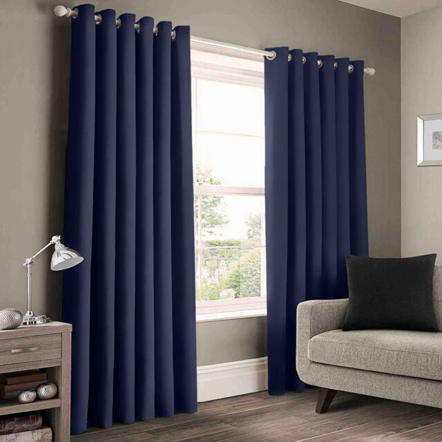 Luxury 230 GSM 100% Blackout Eyelet Room Darkening Curtain Pair