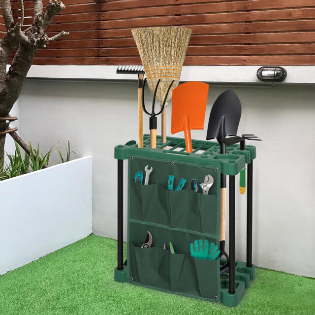 Rectangular Garage Garden Tool Holder Organizer Rack - Holds Up To 40 Tools - Storage Slots For Spades, Shovels, Brooms, Rakes - Durable & Space-Savin