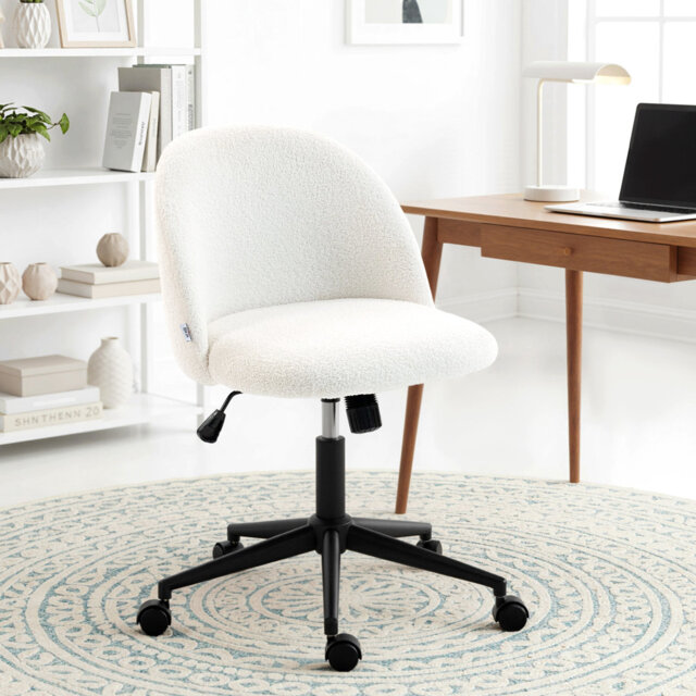 HOMCOM Computer Desk Chair Teddy Fleece Height Adjustable Wheels
