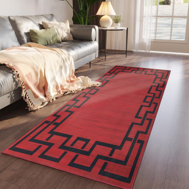 Aspire Homeware Red Geometric Area Rug Modern Indoor Carpet