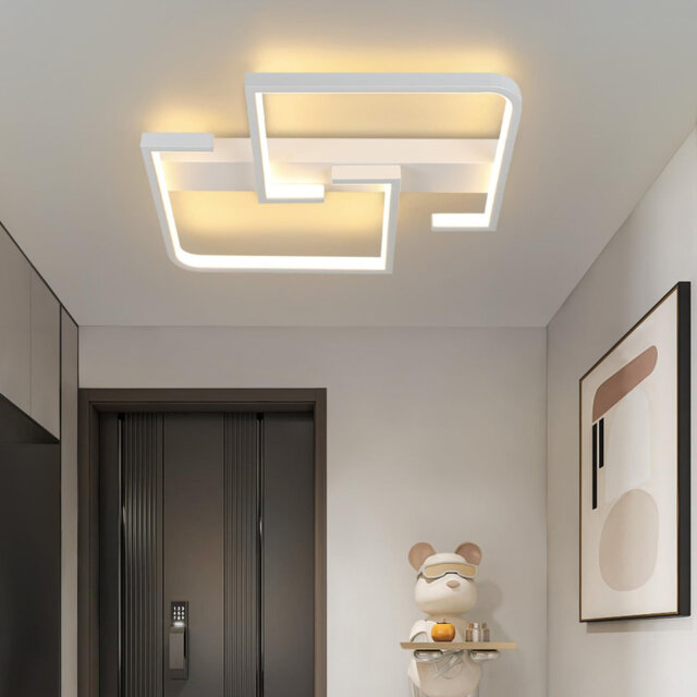 2-Light Black Geometric LED Flush Mount - Warm White, 19W, for Living Room Hallway
