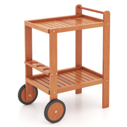 Wooden Bar Cart With Wine Bottle Holders, 2 Wheels & Handle