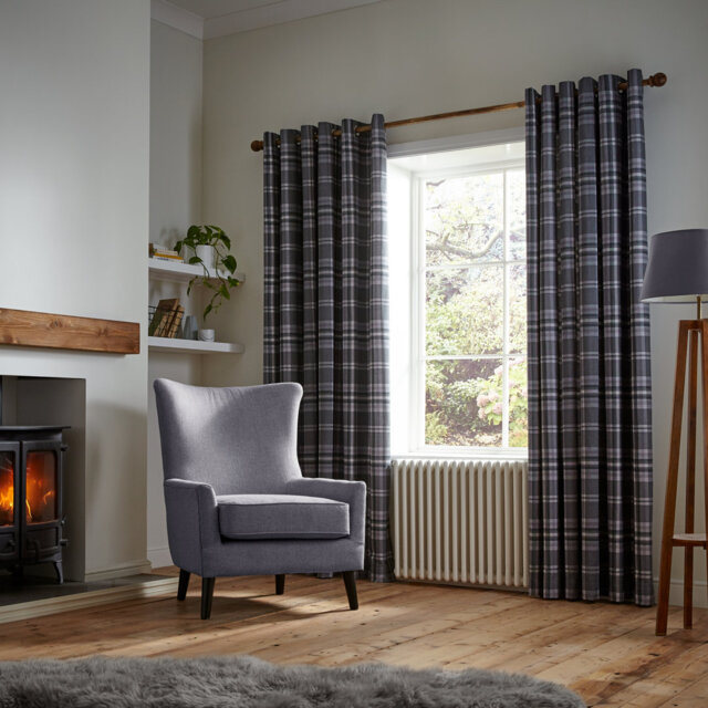 Brushed Heritage Check Eyelet Room Darkening Thermal Curtains