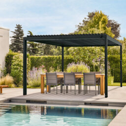 Backyard Discovery Sarasota Louvered Steel Outdoor Patio Pergola With Powerport 4.9m X 3m (16ft X 10ft)