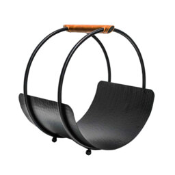 Leather Handle Round Log Holder H43cm W30.5cm