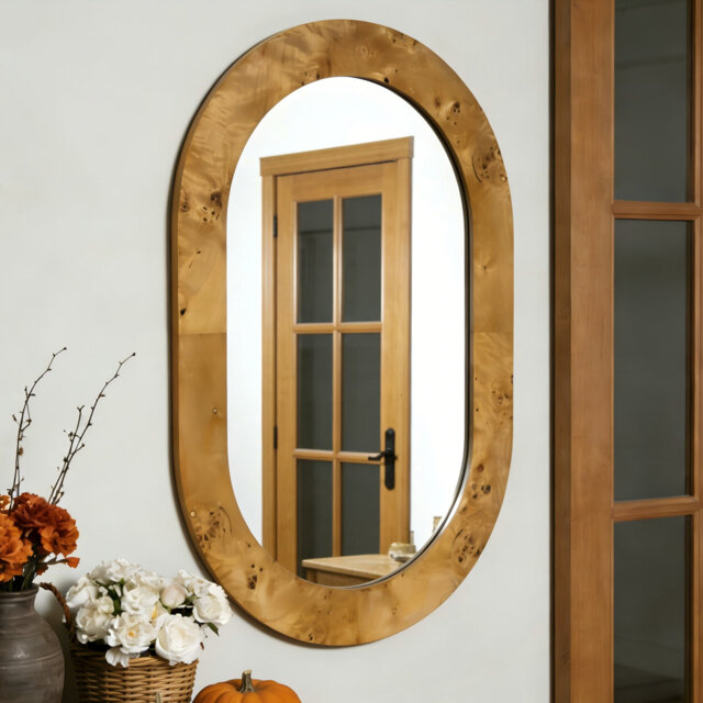 Shyfoy 60x90CM Wall Mirror Oval Solid Wood Flat Accent Mirror