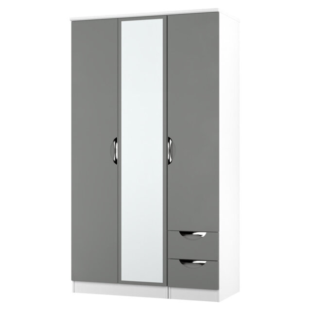 Bhodhini Tall Triple Small Drawer Mirror Wardrobe in Kashmir Gloss & Kashmir