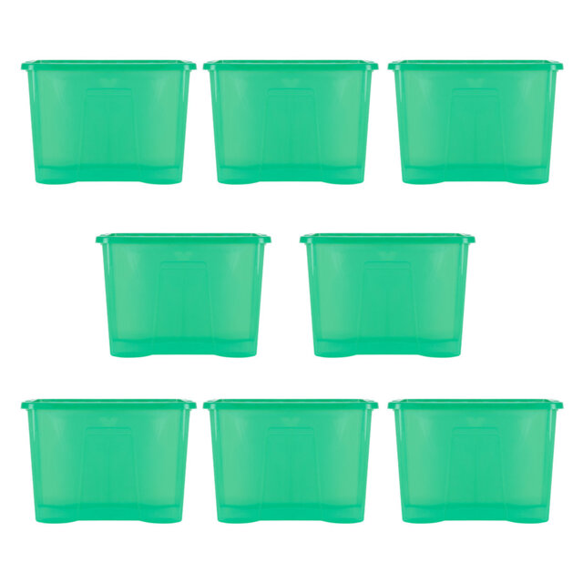 Wham Crystal 80L Plastic Storage Boxes Pack of 8 Tint Leprechaun Green