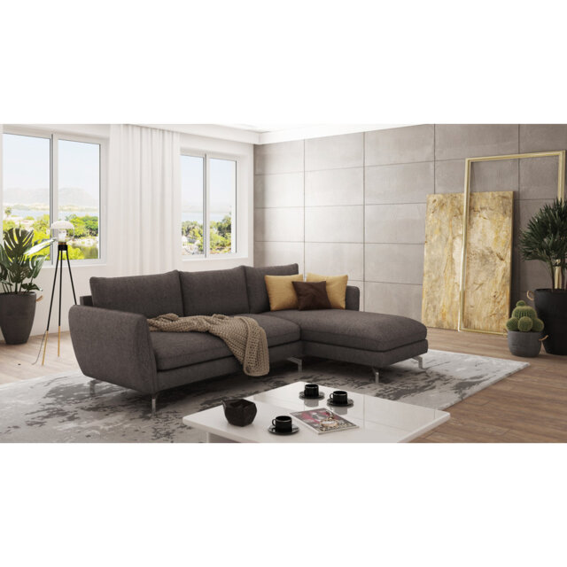 Modern L-Shape Corner Sofa Kimo with Silver Metal Legs