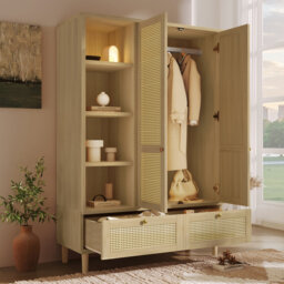 Solid Wood and Metal Wardrobe