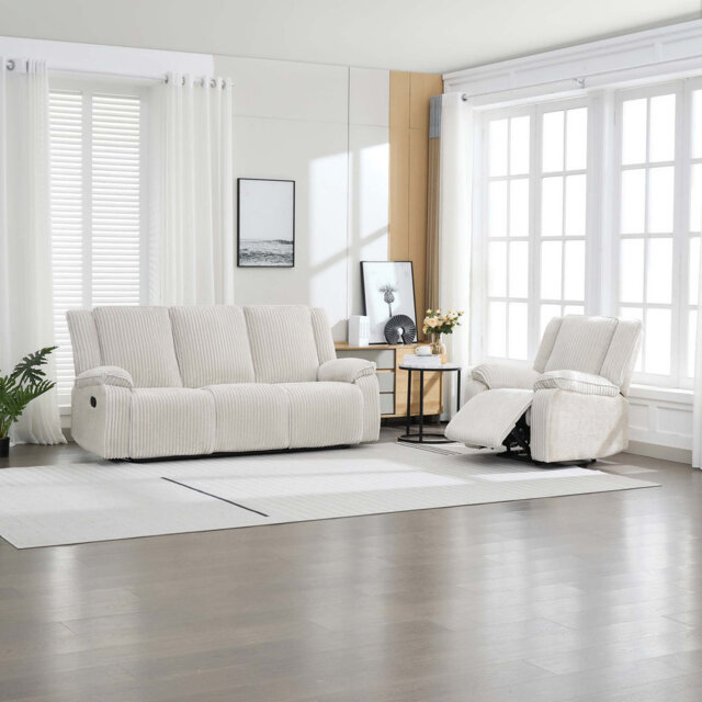 Verona 3+1 Jumbo Cord Manual Recliner Sofa Set (Beige)
