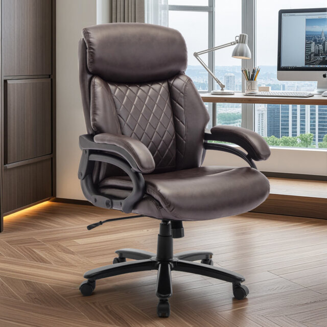 Xxl Executive Chair [181kg] - Extra Wide 59cm Seat, High-back Leather Office Chair W/ Adjustable Arms