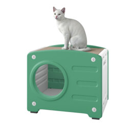 Cat House With Cat Scratching Board, Plastic Cat Beds For Indoor Cats, Cat Cave, Cat Bed, 99KG Load Capacity, Water Resistant (Green)