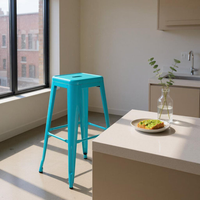 Stylish Clarke Metal Indoor/Outdoor Stool β Sleek Barstool with Gleaming Finish, Stackable & Practical Seating for Home, Living Room