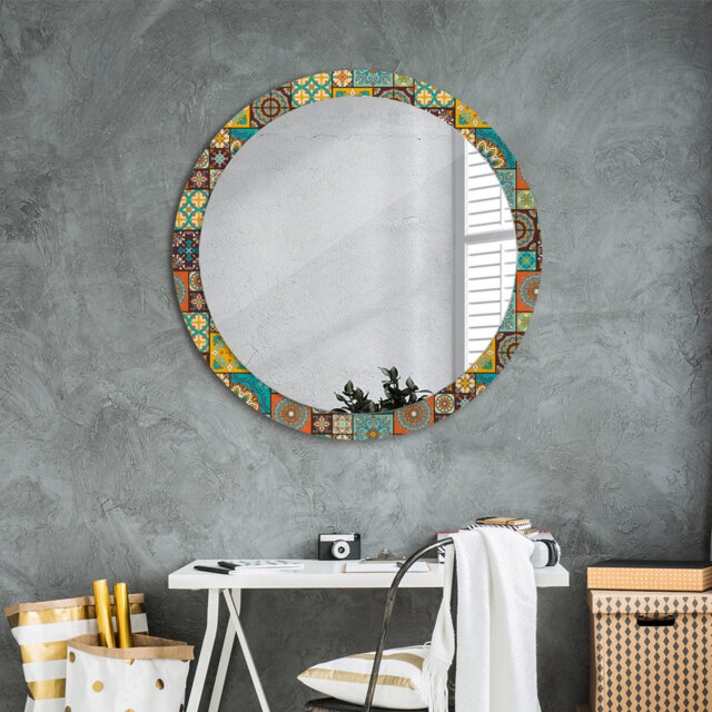 Huldar Round Glass Framed Wall Mounted Accent Mirror in Brown