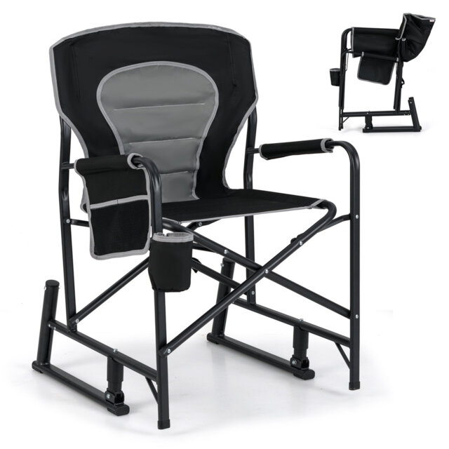 Outdoor Black Rocker Camping Chair Portable Foldable Rocking Chair