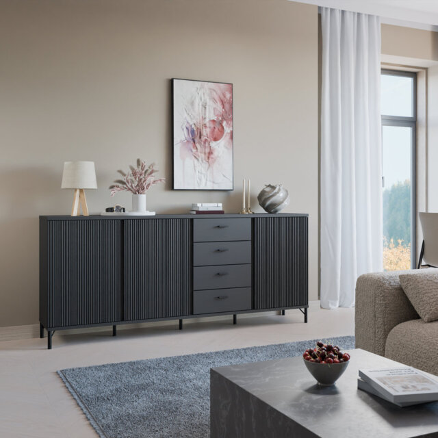 Horth Sideboard 3 Door 4 Drawer In Black Graphite