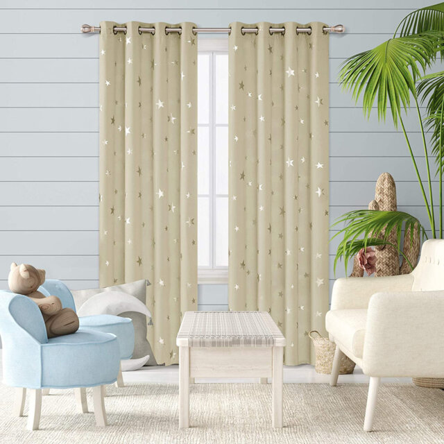 Deconovo Curtains Thermal Insulated Star Printed Eyeletout Curtains For Bedroom 2 Panels