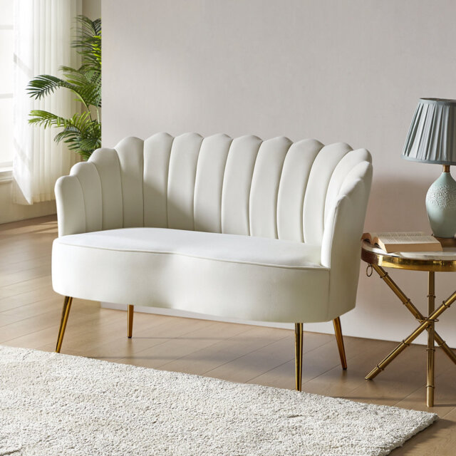 Donata 128cm W Modern Velvet 2 Seat Sofa with Tufted Flower-Shaped Back