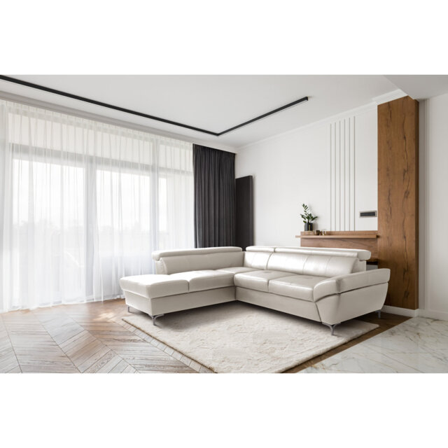 CAPRI Genuine Leather Corner Sofa with Pull-Out Bed and Storage and Adjustable Headrests