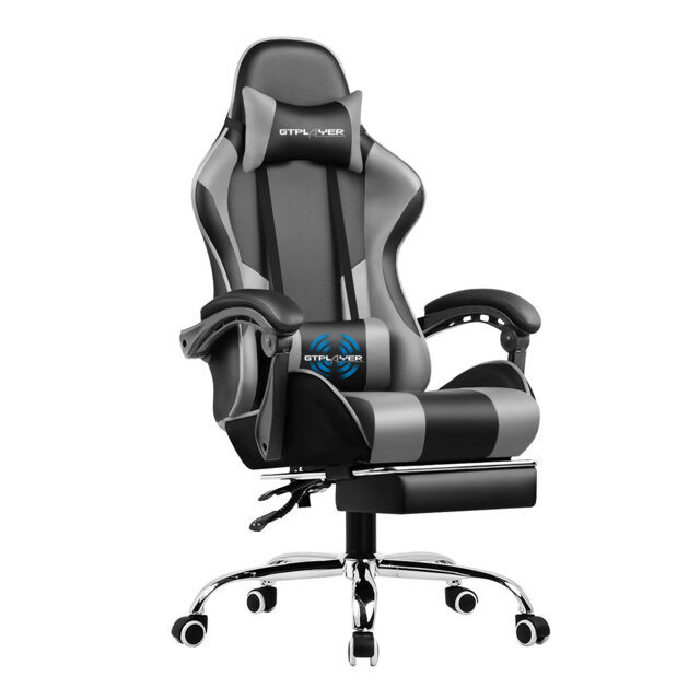Gaming Chair, Computer Chair with Footrest and Lumbar Support, Height Adjustable Game Chair with 360°-Swivel Seat and Headrest and for Office or Gami